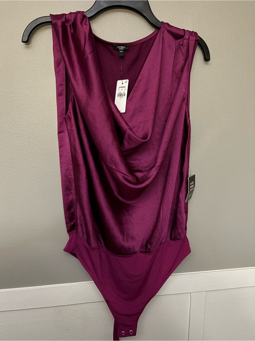NWT Express Satin Cowl Neck Bodysuit – Deep Berry/Burgundy – Size Large